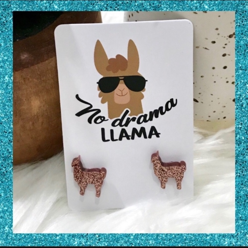 Brown Sparkly Llama Stud Earrings